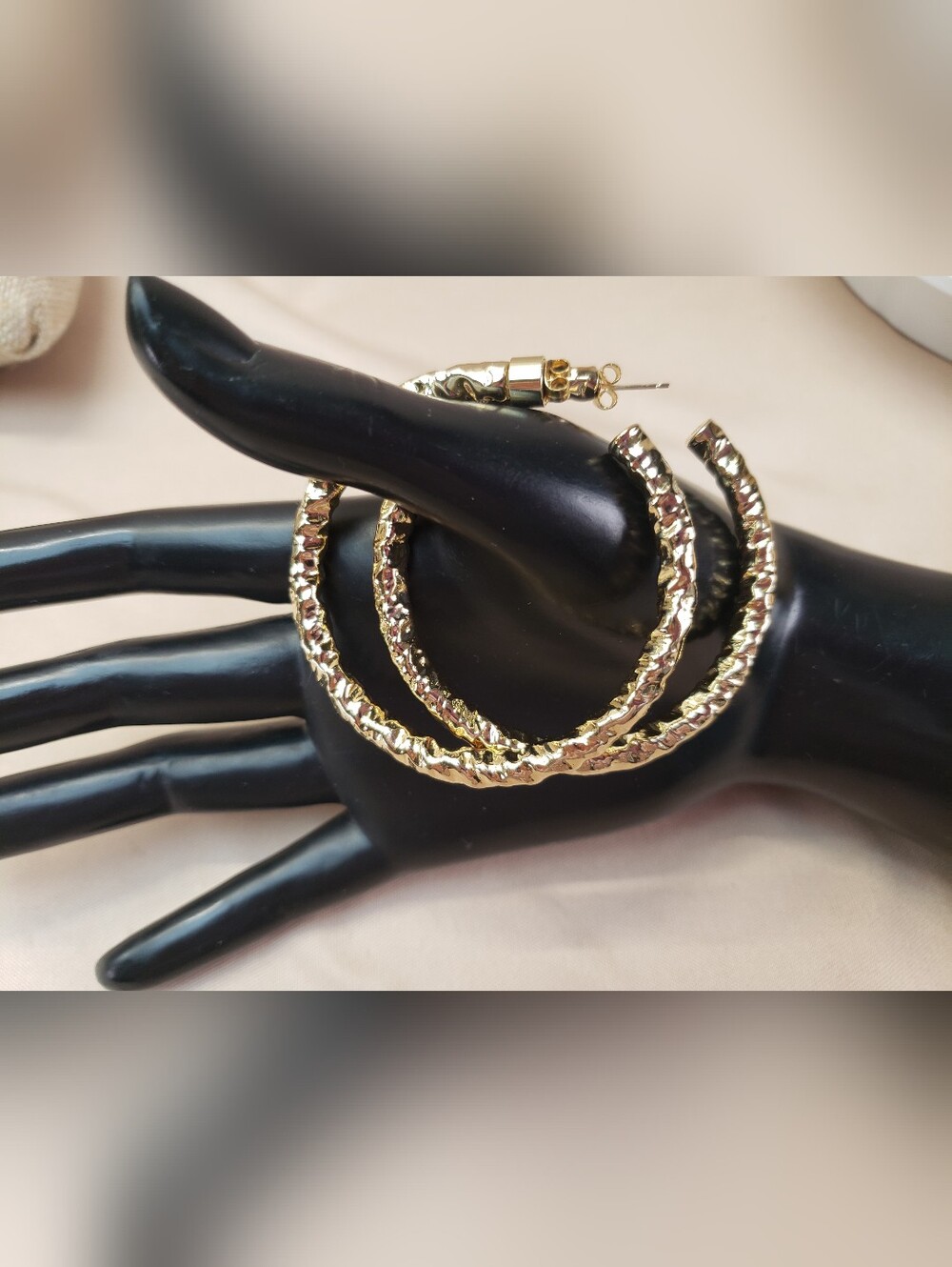 Jennifer Fisher Large Gold Plated Maeve Hammered Tube Hoop Earrings 14K Post